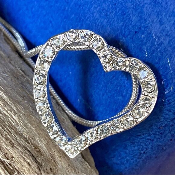 Open Heart Silver Clear Crystals Swarovski Crystals Necklace - Picture 2 of 9